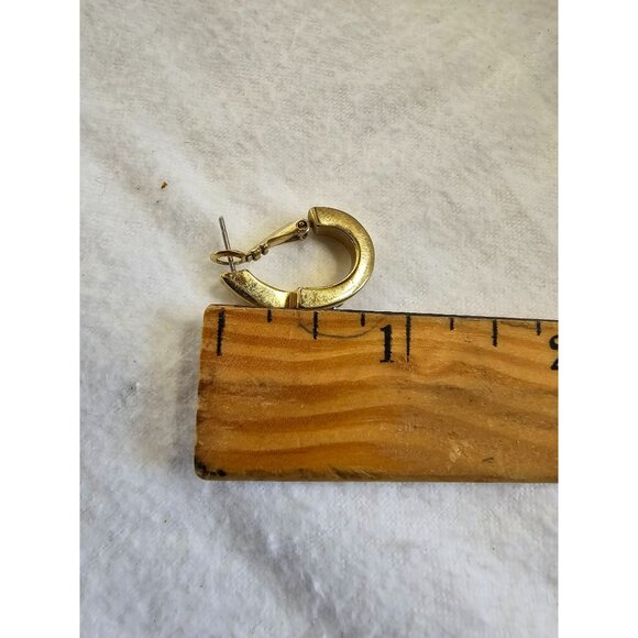 Gold Toned Rhinestones C Hoop Oval Shaped Earrings English Lock Pierced Classy - Picture 2 of 8